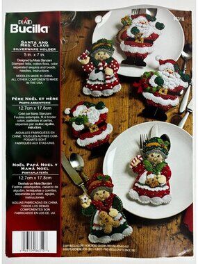 Bucilla Santa Mrs Claus Silverware Holder #86310 Felts Floss Sequins Beads 2011